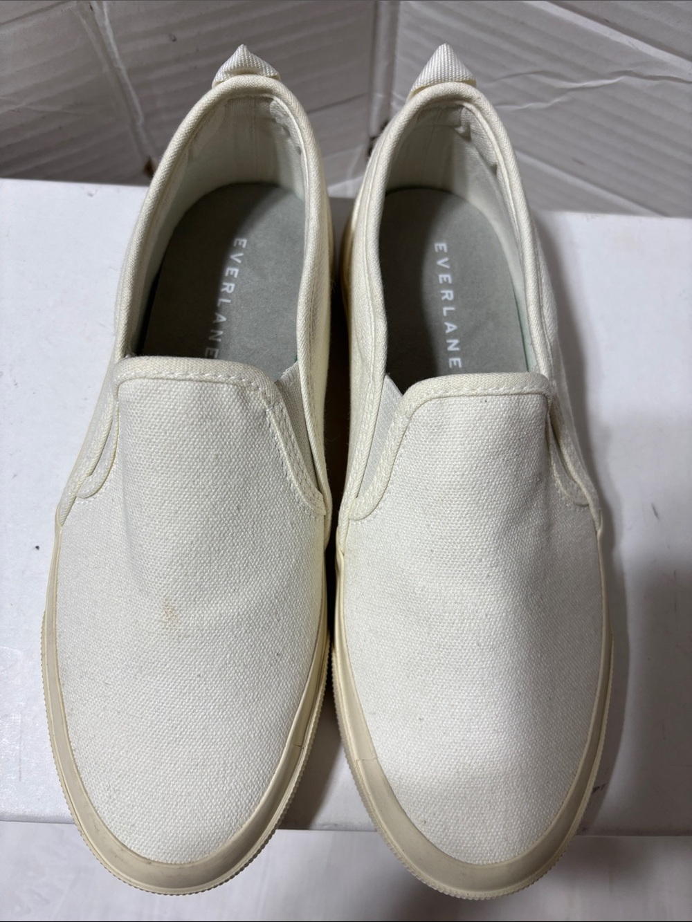 Everlane Men’s Cream Canvas Slip-On Loafers